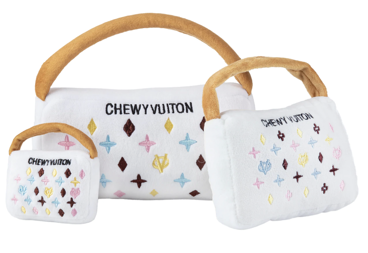 Checker Chewy Vuiton Handbag Plush Dog Toy