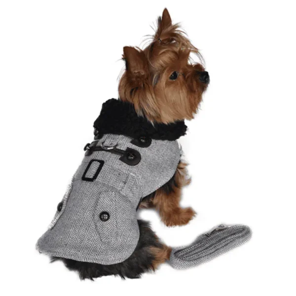 Grey Herringbone Coat w/ Matching Leash