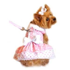 Pink Polka Dot and Lace Dog Dress