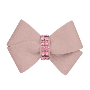 A pink bow with pink mini rhinestones in the center