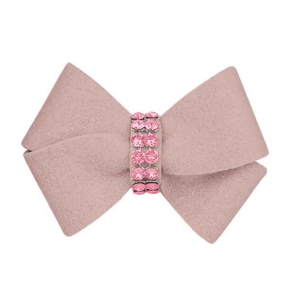 A pink bow with pink mini rhinestones in the center