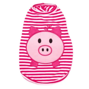 A pink and white striped dog tank featuring a pig graphic on the front.