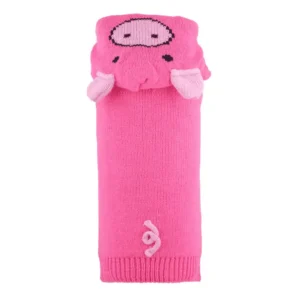 A pink dog sweater with a pig design on the top, featuring a pig's face and ears.