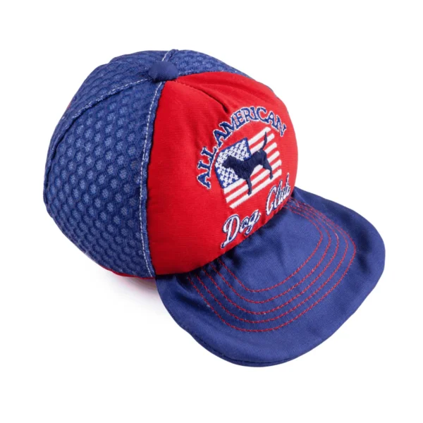 All American Dog Club Trucker Hat Dog Toy – slanted view of plush trucker hat squeaky toy