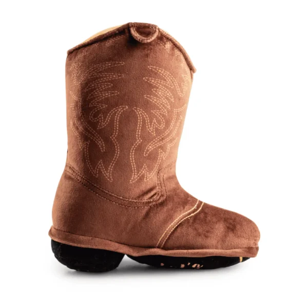 Brown Cowboy Boot Dog Toy – side view of plush cowboy boot squeaky toy
