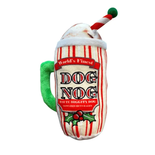 Dog Nog Dog Toy – back view of plush holiday eggnog cup squeaky toy