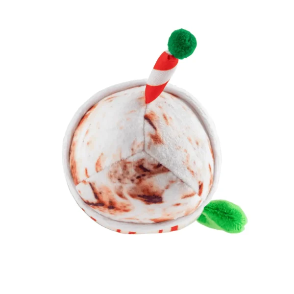 Dog Nog Dog Toy – close-up of plush eggnog cup top with whipped cream design