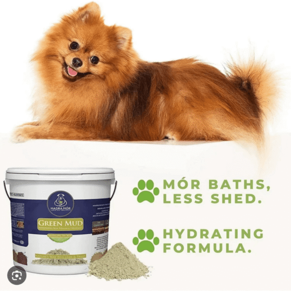 Green mud dog treatment, power bath with a Pomeranian. Hydrating formula