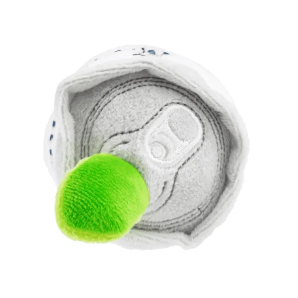 Grrrona Can Dog Toy – close-up of top of plush beer can