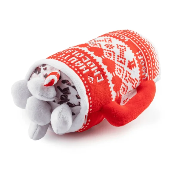 Haute Chocolate Dog Toy – plush chocolate cup toy lying flat with squeaker