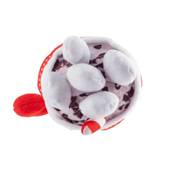 Haute Chocolate Dog Toy – close up of plush chocolate cup top with marshmallow design