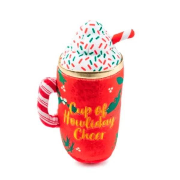 Howliday Cheer Mug Dog Toy – back view of plush holiday mug squeaky toy