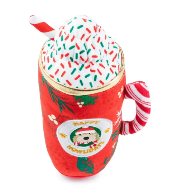 Howliday Cheer Mug Dog Toy – top view of plush holiday mug squeaky toy