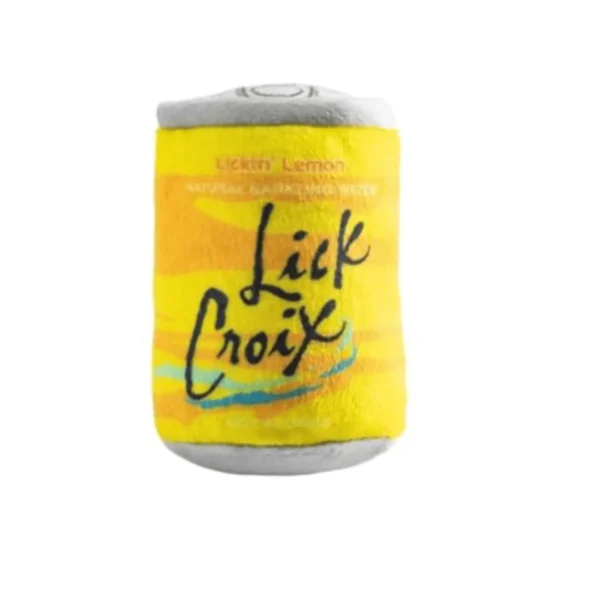 Lickin’ Lemon Can Dog Toy – plush lemon soda can squeaky toy for dogs