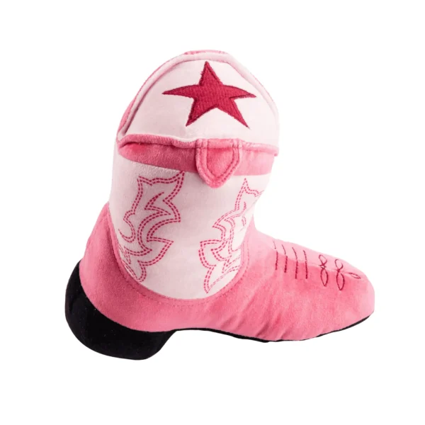 Pink Cowgirl Boot Dog Toy – side view of plush cowgirl boot squeaky toy