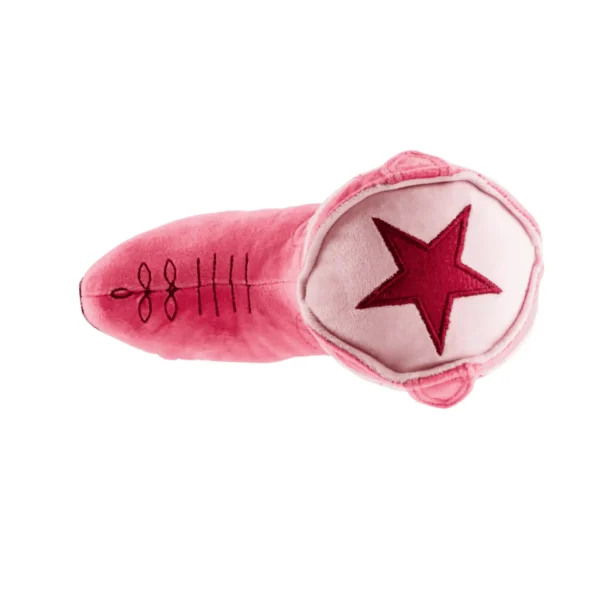 Pink Cowgirl Boot Dog Toy – top view of plush cowgirl boot squeaky toy