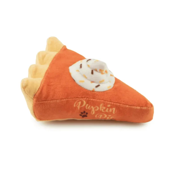 Pupkin Pie Slice Dog Toy – top view of plush pumpkin pie slice squeaky toy