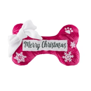 Puppermint Bone Merry Christmas Dog Toy – plush holiday bone squeaky toy for dogs