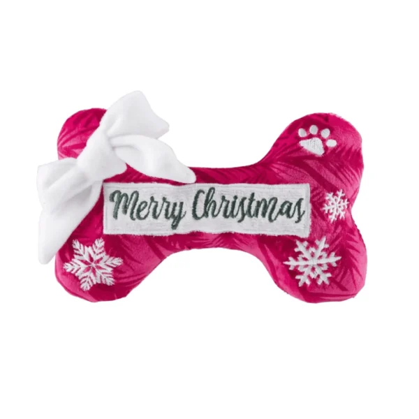 Puppermint Bone Merry Christmas Dog Toy – plush holiday bone squeaky toy for dogs