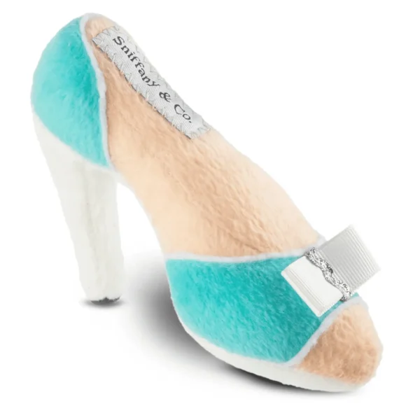 Plush Tiffany blue stiletto dog toy with soft squeaky design