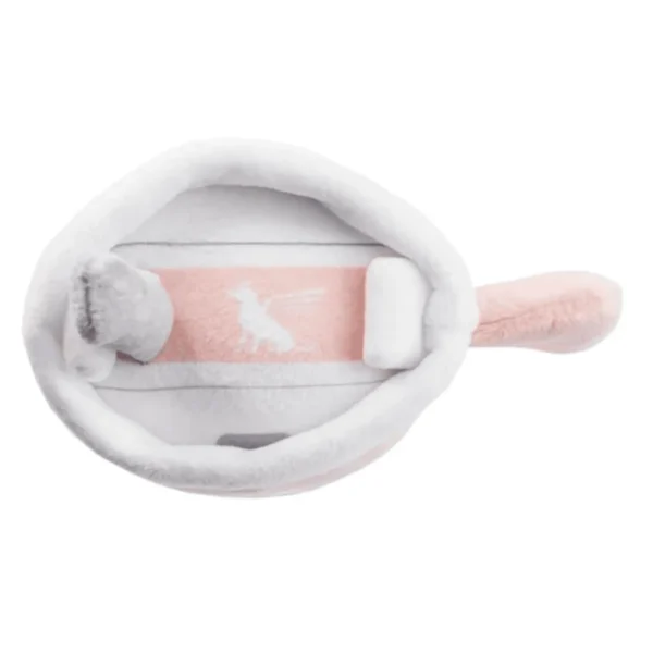 Close-up of the top of the Blush plush cup dog toy.