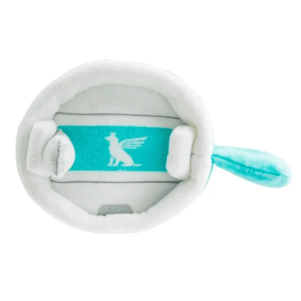 Close-up of the top of the plush teal cup