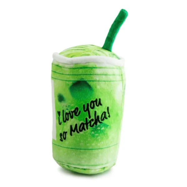 Back view of Plush iced matcha cup dog toy with Starbarks label and “I Love You So Matcha” back