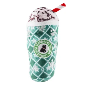 Starbarks Puppermint Mocha Green Stars Cup Dog Toy – plush holiday mocha cup squeaky toy for dogs