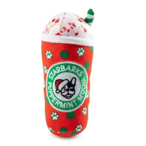 Starbarks Puppermint Mocha Holiday Dots Cup Dog Toy – plush holiday coffee cup with squeaker