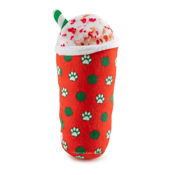 Starbarks Puppermint Mocha Holiday Dots Cup Dog Toy – back view of plush coffee cup
