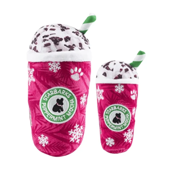 Starbarks Puppermint Mocha Dog Toys – large and small plush holiday coffee cups squeaky toys for dogs