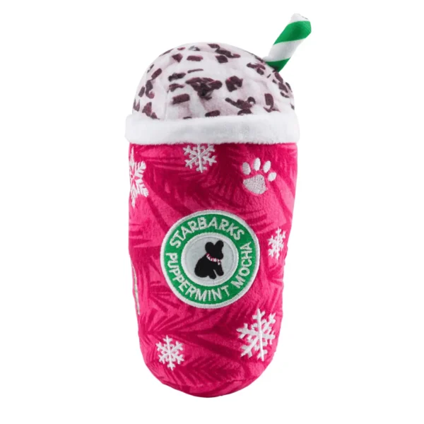 Starbarks Puppermint Mocha Dog Toy – plush holiday coffee cup squeaky toy for dogs