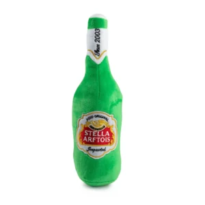 Stella Arftois plush beer bottle squeaky toy for dogs