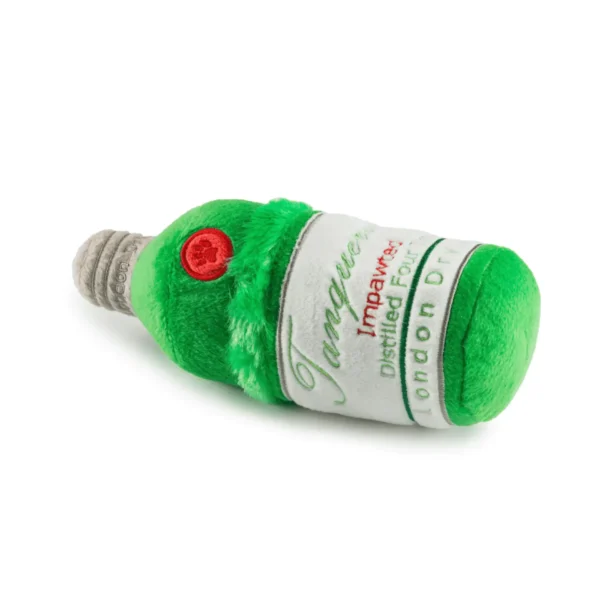 Tanqueruff Gin Dog Toy – plush gin bottle toy lying flat with squeaker