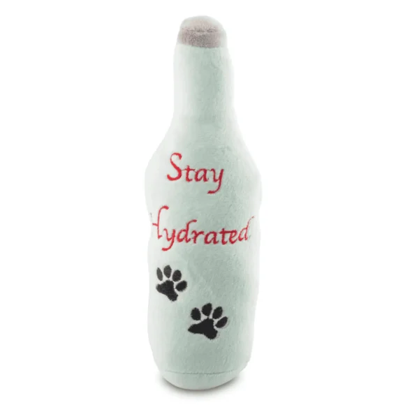 Topo Chiwawa Bottle Dog Toy – back view of plush sparkling water parody toy
