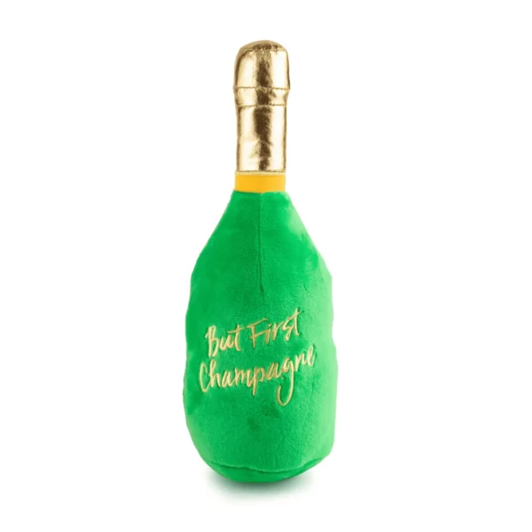Woof Clicquot Classic Dog Toy – back view of plush champagne bottle