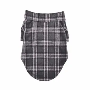 Dark gray and pink plaid flannel dog shirt