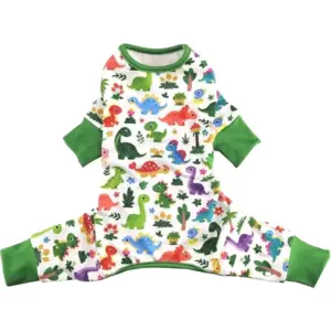 soft dog pajamas with dinosaurs print all over