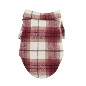 Flannel collar dog shirt with red and white plaid