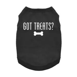 Black dog tank that reads "Got Treats" in white with a bone design
