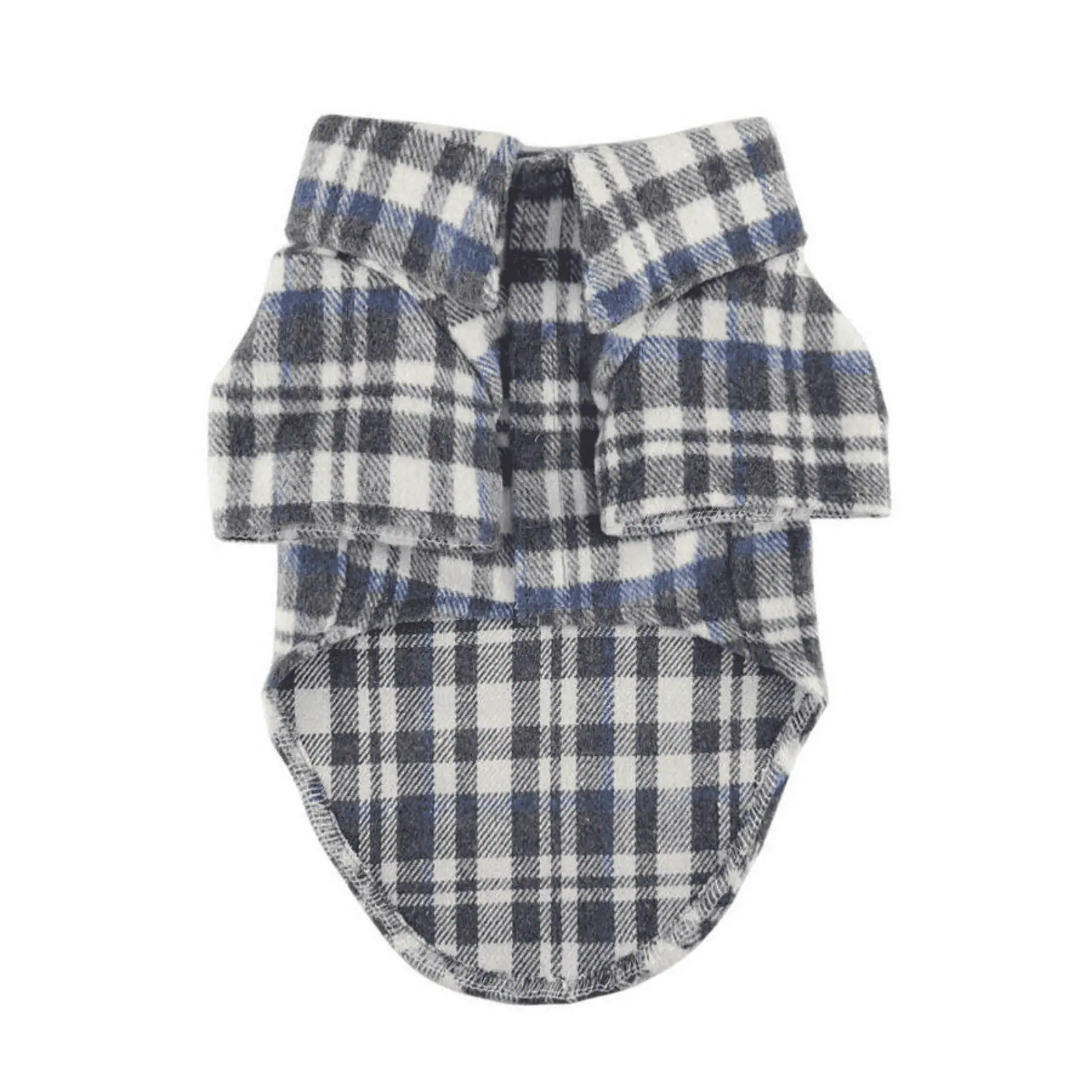 Gray and blue plaid flannel collar dog shirt