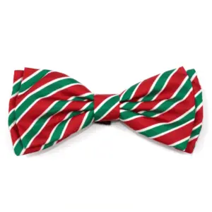 Christmas holiday dog bowtie in red, green and white stripes