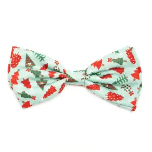 Christmas holiday dog bowtie in mint green and christmas trees design