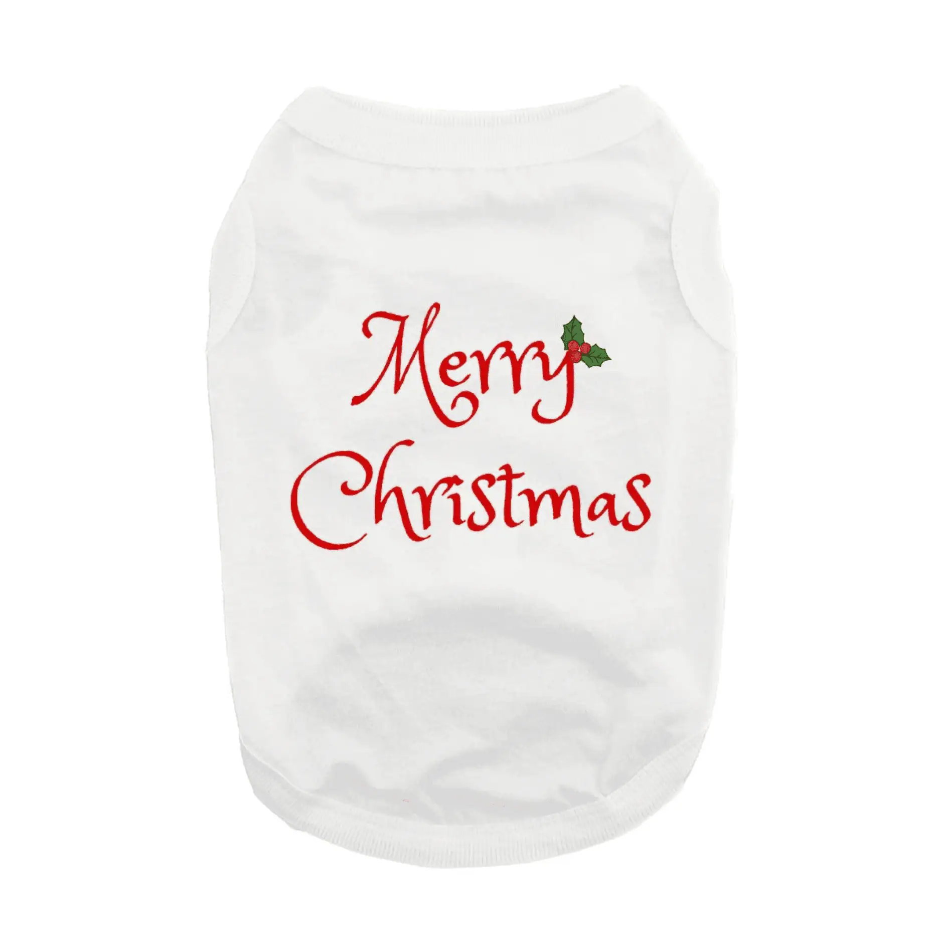 White dog tank that says Merry Christmas in red lettering
