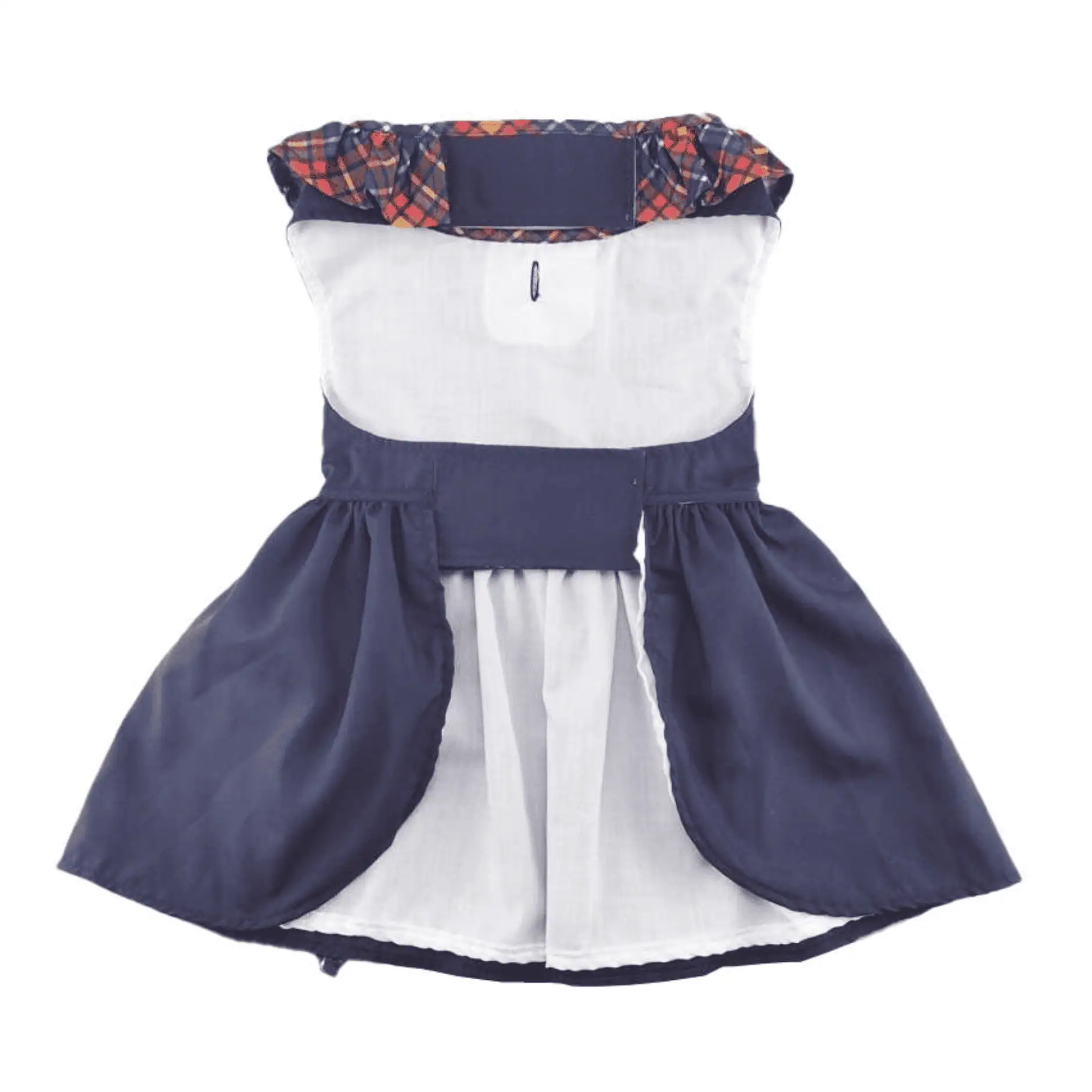 Navy Dog Dress with Plaid Ruffles2
