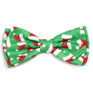 Green dog Bowtie with mini red santa hats design