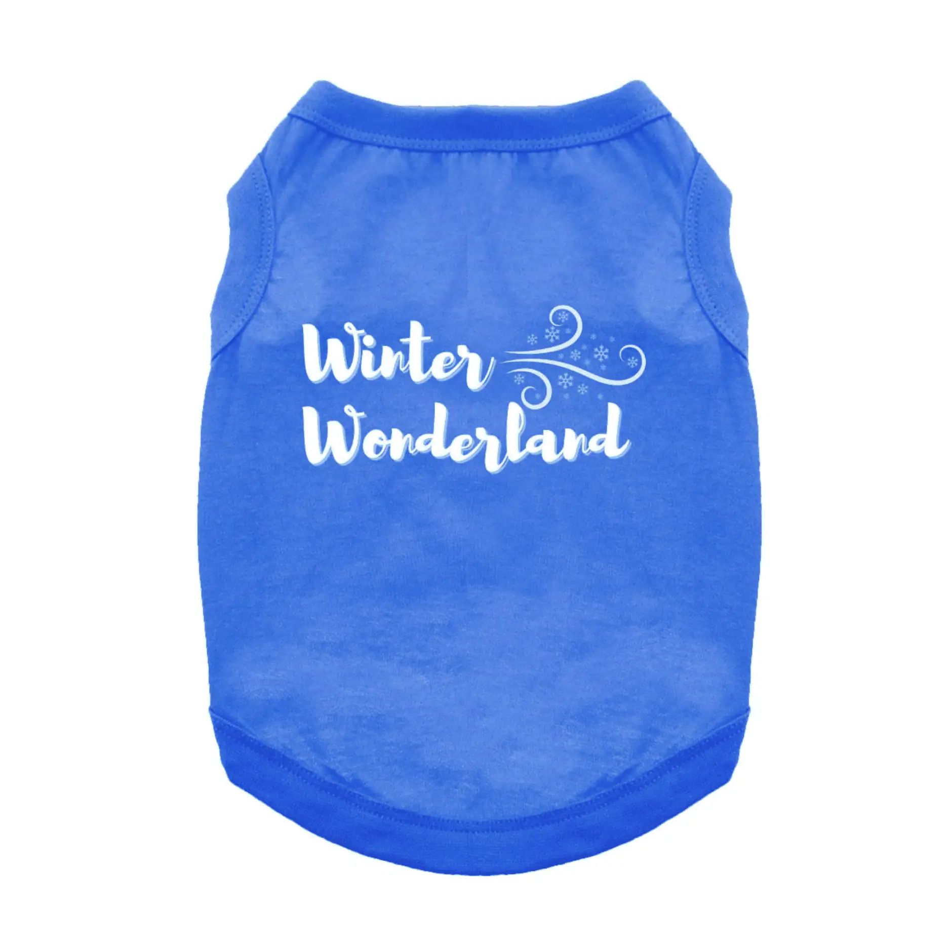Blue dog tank that says "Winter Wonderland" in white letters