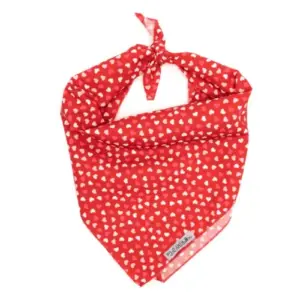 Red dog bandana with white mini hearts design