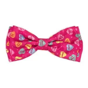 Hot pink dog bow tie with candy hearts design
