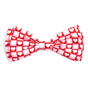 Pink and red colorblock dog bow tie with hearts design